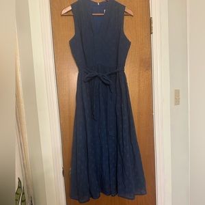 Kate spade, navy blue polka dot lined chiffon tea length dress. Never worn